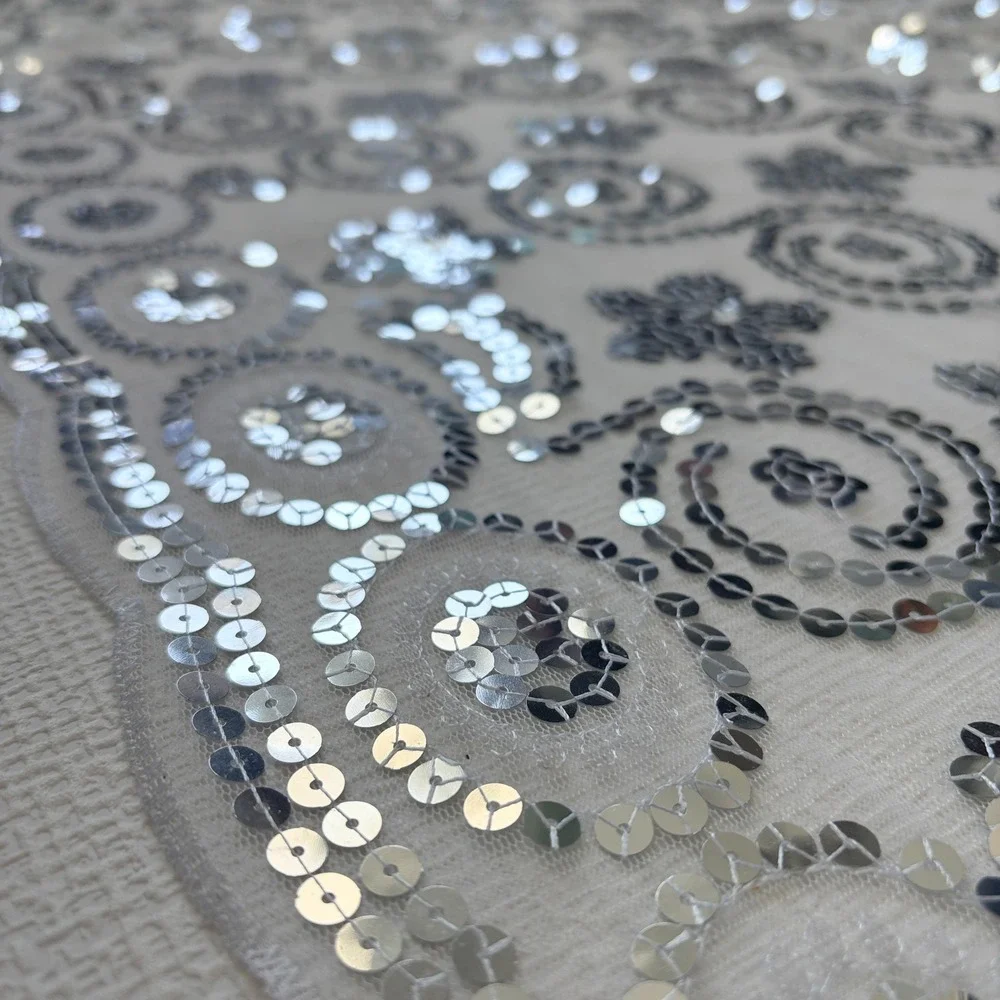 Vintage Scarf Sequin Mesh Evening Wrap OS White Silver